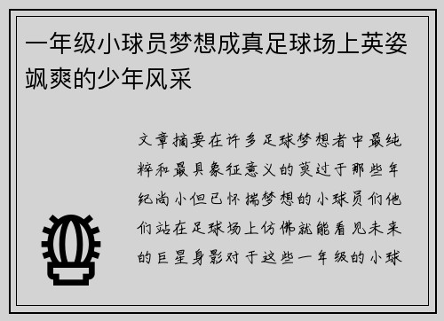 一年级小球员梦想成真足球场上英姿飒爽的少年风采